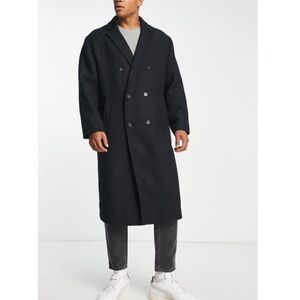 Vintage Ralph Lauren Chaps Men Black Trench Coat cashmere blend event office